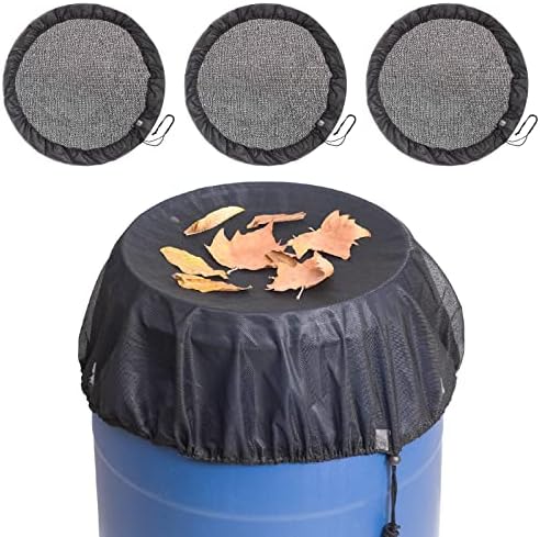 3 Pieces Mesh Cover for Rain Barrels with Drawstring, Water Collection Buckets Tank Protector, Rainwater Bucket Netting Screen Cover for Outdoor Garden, 37.4 Inches, Black by CHVOMNASE