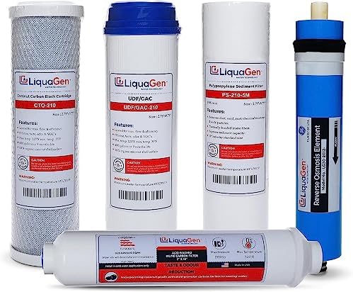LiquaGen Filter Pack for 5 Stage Replacement Water Filter Set for Reverse Osmosis System's | Home Drinking Water Purifier Kit | Universal Standard Compatibility (50 GPD) by LiquaGen