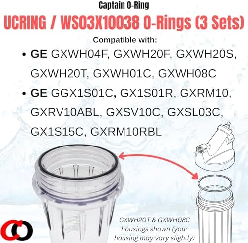 Captain O-Ring – Replacement UCRING / WS03X10038 O-Rings for GE GXWH20F GXWH20T GXWH04F GXRM10RBL GX1S01R Water Filter Housings (3 Sets, 6 O-Rings) - Image 2
