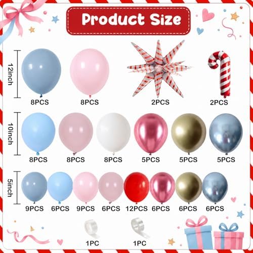 Christmas Balloon Garland Arch Kit, 121PCS Red Blue Pink Latex Balloons with Candy Cane Star Mylar Foil Balloon Set for Girls Xmas Birthday Winter Wonderland Baby Shower New Year Party Decorations - Image 2