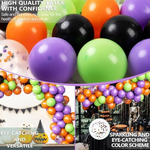 OuMuaMua 62PCS Halloween Party Balloons Decorations, 12 Inch Black Orange Green Purple Balloons Confetti Balloons for Kids Halloween Party Decorations Birthday Baby Shower Bachelorette Favors Supplies - Image 3