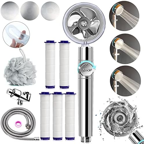 Upgrade High Pressure Vortex Propeller Handheld Filtered Shower Head Kit with Replacement Accessories & 3 Interchangeable Spray Panels-Gray by Besititli