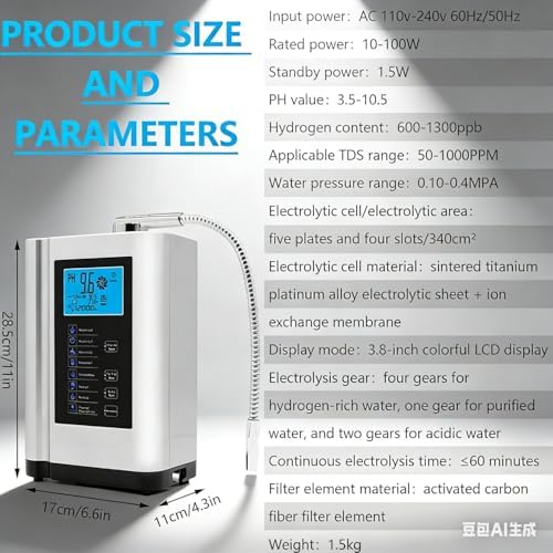 Alkaline Water Ionizer Machine, with 7 Water Settings,Ionized Water Machine, PH 3.5-10.5,Up to -500mV ORP, Auto-Cleaning,Intelligent Voice Silver - Image 3