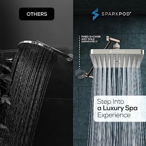 SparkPod Square Rain Shower Head with Extension Arm - Height Adjustable Shower Head with High Pressure Performance - Easy 1-Minute Installation (8" Square, Elegant Brushed Nickel) - Image 2