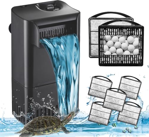 Turtle Tank Filter Aquarium Filter Power Adjustable 10-40 Gal. 222 GPH Small Internal Filter 3-Stage Waterfall Bio-Filtration Low Water Level for Freshwater Saltwater Fish Tank Reptile Shrimp Frog by TARARIUM