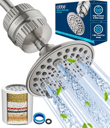 Cobbe 6 Spray High Pressure Filtered Shower Head for Hard Water Combo by Cobbe