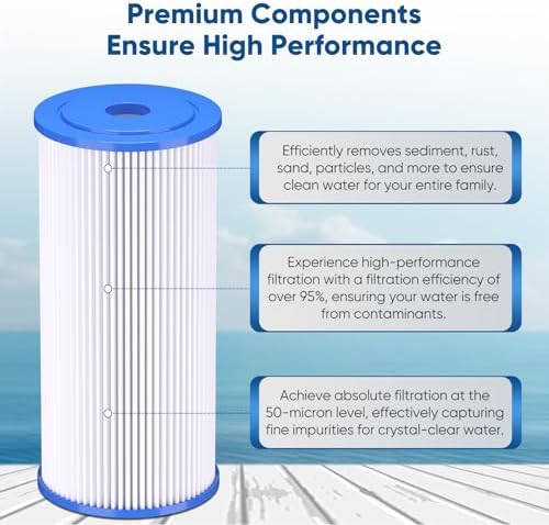 PUREPLUS 50 Micron 10" x 4.5" Whole House Pleated Sediment Filter,2 Pack - Image 6