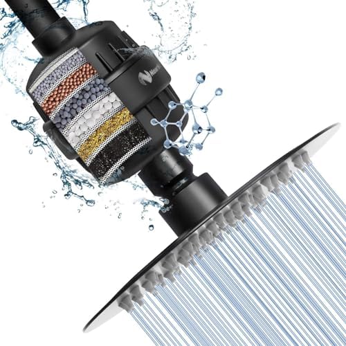 NearMoon Shower Head and 15 Stage Shower Filter Combo, High Pressure Filtered Shower for Hard Water, Improves the Condition of Your Skin, Hair (6 Inch, Black) by NearMoon