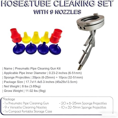 Air Powered Pipe Flushing Kit with 9 Nozzles and Sponge Projectiles for Industrial Tube Maintenance,Fits 6-51mm Id - Image 3