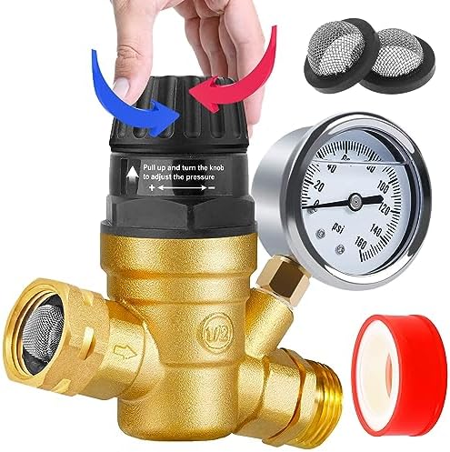 RV Water Pressure Regulator with Adjustable Handle,Upgrade Water Pressure Reducer, RV Water Regulator Valve with 2 Inlet Screened Filters, for RV Camper, Travel Trailer (Style 1-Handle Adjustable)… by Boltigen
