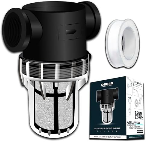Inline Water Filter – 3/4" FNPT to FNPT, Fine Mesh Sediment Filter with Crystal Resin Balls for Whole House, Under Sink, Shower, Washing Machine, Garden Hose, Tap – Reusable Pre-Filter Strainer by ORBON