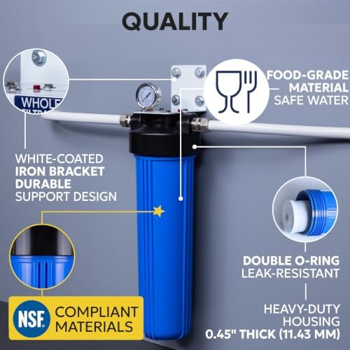 Aquaboon Whole House Water Filter System for Well Water with 20x4.5 KDF Heavy Metals Purification Cartrige | NSF Certified, Pressure Gauges & Releas, Wrench, Bracket 1" NPT - Image 3