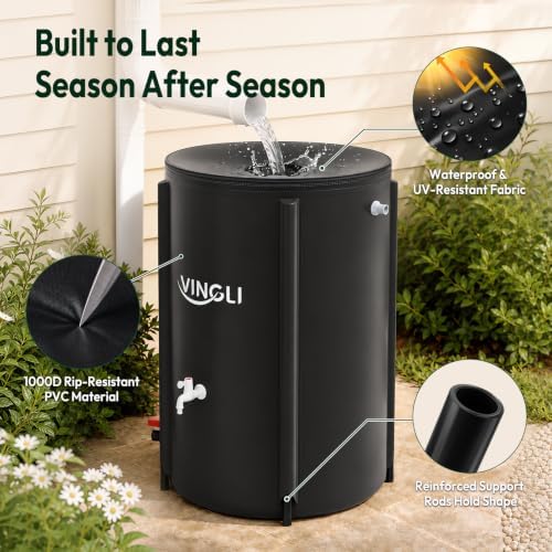 VINGLI Collapsible Rain Barrel Portable Rain Water Collection (Black, 100 Gallon) - Image 2