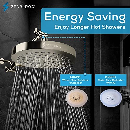 SparkPod Rain Shower Head, 8 Inch Round, Elegant Brushed Nickel Finish - Image 3