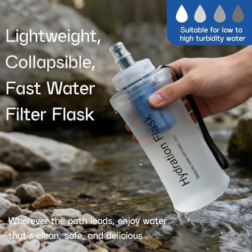 GUYI 700ml Collapsible Water Filter Bottle, Removes Impurities, BPA Free, Ultralight for Hiking, Camping, Cycling & Travel-White - Image 3