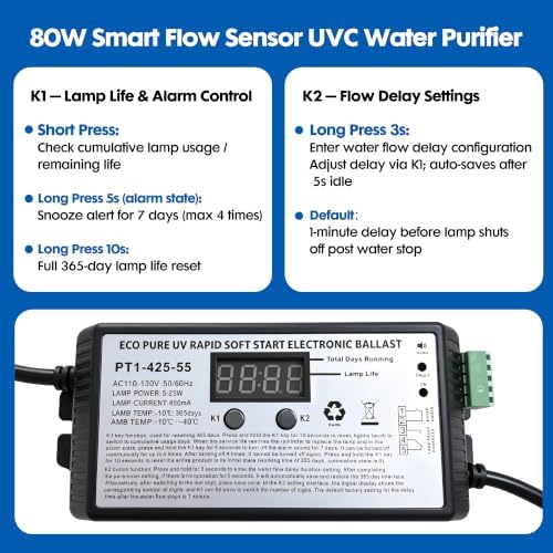 80W 120V, 12GPM Whole House UV Water Filter 1" MNPT Smart Flow Switch - Image 6