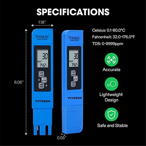 VIVOSUN TDS Tester 3-in-1 TDS EC & Temperature Meter Ultrahigh Accuracy Digital Water Quality TDS Tester (Blue) - Image 3