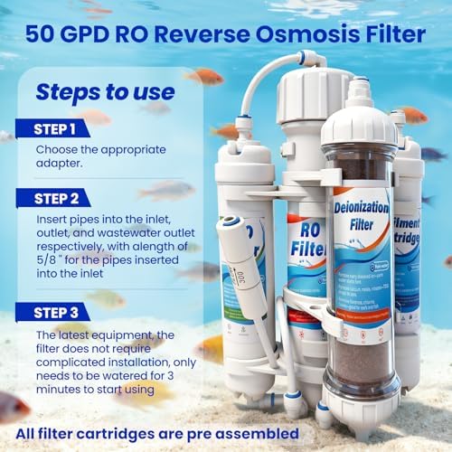 4 Stage Reverse Osmosis/Deionization Water Fliter System, 50 GPD Tankless Reverse Osmosis Water Filtration System for Aquarium with DI Water Filter - Image 3