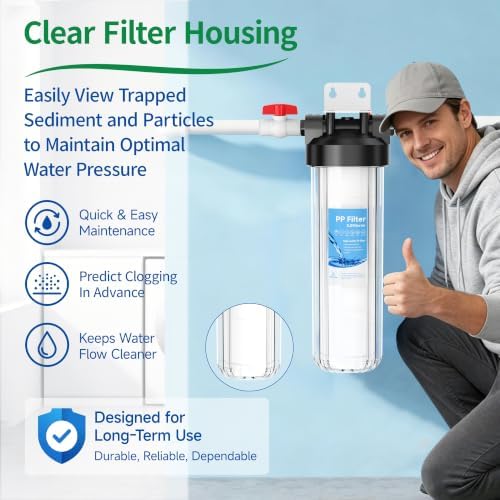 Whole House Water Filter Housing with 1 PP Filter, 20"x4.5", 1" NPT - Image 3