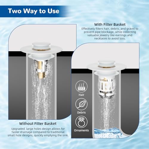 Hibbent 2 PCS Upgraded 3 in 1 Bathroom Sink Drain Strainer, Pop Up Stopper - Image 3