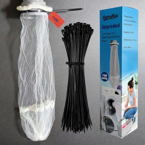 100 Pack Washing Machine Hose Lint Traps with Cable Ties, Drain Filter Bags by Vartraflux