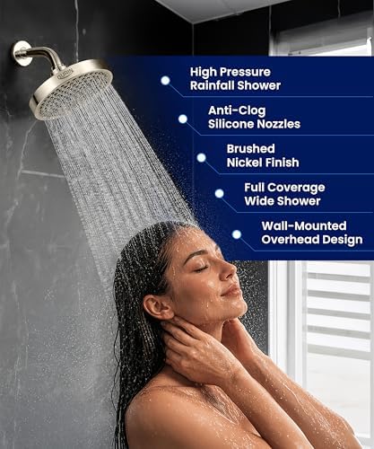 GURIN Shower Head - Luxury Brushed Nickel Finish - Rain Showerhead 6 Inch - Image 2