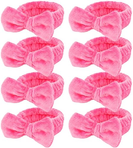 Ondder Spa Headband for Washing Face, Rose Red Terry Cloth with Cute Bow, Skincare Headbands for Women Girls, 8 Pack by Ondder