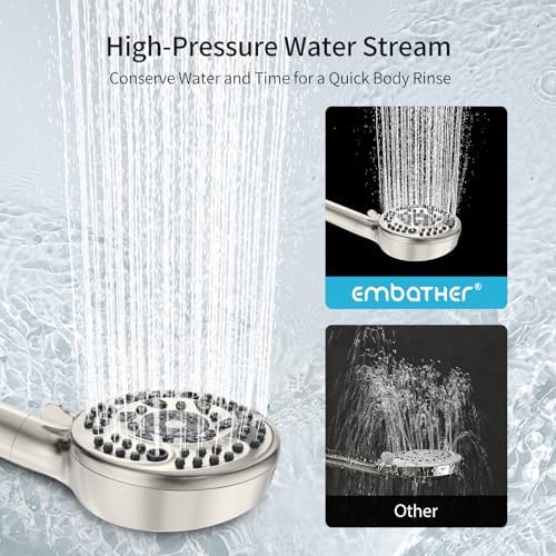 Filtered Shower Head with Handheld, 9 Spray Mode High Pressure Shower Head with 4 Filters, Hard Water Filter Showerhead - Remove Chlorine, Brushed Nickel - Image 3