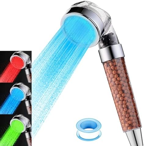 Vacto Temperature Controlled 3-color Changing Shower Head Kit, Water Saving Showerheads with Filtration Beads, LED High Pressure Handheld Shower Head Set (No Hose and Bracket) by Vacto