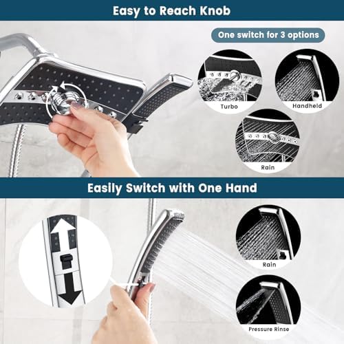 BRIGHT SHOWERS High Pressure Dual Shower Head Combo, Handheld Showerhead Rainfall Shower Head Set with Black Face, 60 Inch Long Stainless Steel Shower Hose, Chrome - Image 5