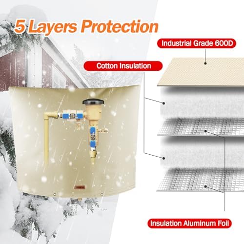 TOHONFOO Backflow Preventer Cover, Pipe Freeze Insulation, 30"Wx24"H, Beige - Image 5