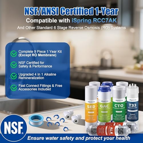 F9K NSF Certified 1-Year Reverse Osmosis Water Filter Replacement Set Compatible with iSpring RCC7AK, 9-Count for 6-Stage RO System with Alkaline Remineralization Filter, Without RO Membrane - Image 2