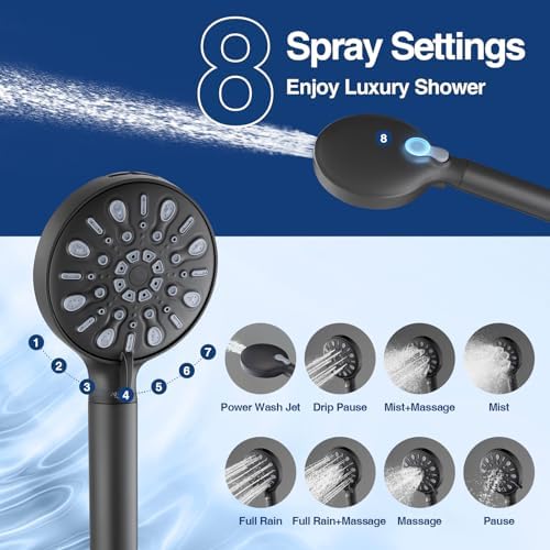 Filtered Shower Head with Handheld, 8 Spray Mode High Pressure Showerhead with Filters, Detachable shower head, Water Softener Filters for Hard Water, Remove Chlorine(N8HS702MB-NA) - Image 3