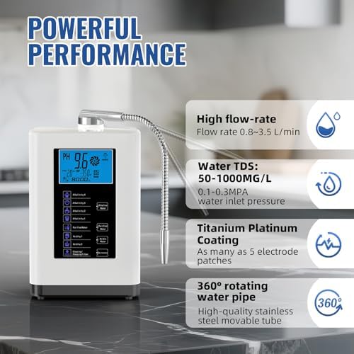 Alkaline Water Ionizer Machine, Water Machine PH 4-10.5 for Alkaline & Acidic Water, 5 Titanium Plates, Up to -500mV ORP, 8,000L Filter, 7 Water Settings, Auto-Cleaning, Intelligent Voice - Image 2