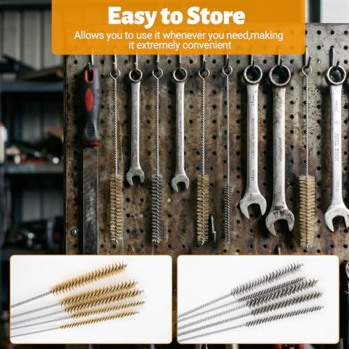 Tube Cleaning Brush,Brass Stainless Steel Engine Cleaning Brushes,12 inch Long Round Wire Pipe Cleaner for Deep Pipes (Yellow and Silver, 20 Pcs-5 Size) - Image 5