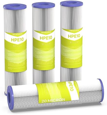 20 Micron Whole House Water Filter Cartridge, 10" x 2.5", 4-Pack by MewMore