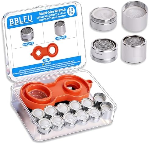 Kitchen Faucet Aerator Replacement, Anti-Splash with Multi-Size Wrench, 10 Pack M24 (15/16") & 2 Pack M22 (55/64") Brass Aerators, Sink Aerator Kit for Kitchen & Bathroom by BBLFU