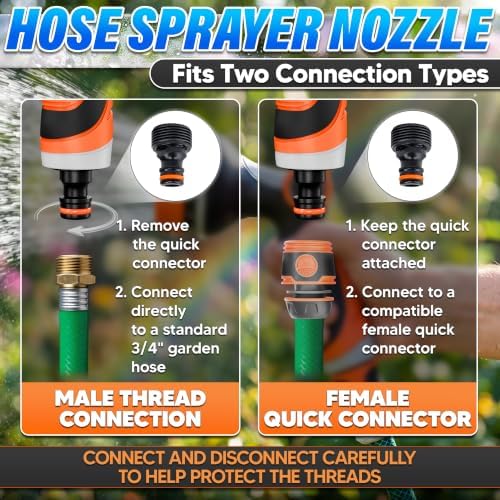 Garden Hose Nozzle, 10 Spray Patterns, Thumb Flow Control, Orange - Image 7