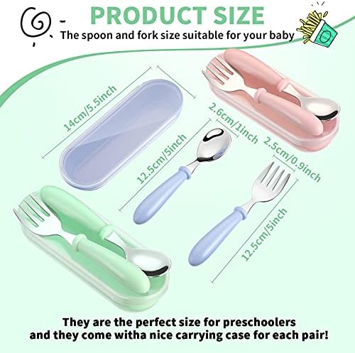 Patelai 9 Pcs Toddler Utensils Fork Spoon with Case,Blue, Green, Pink - Image 2