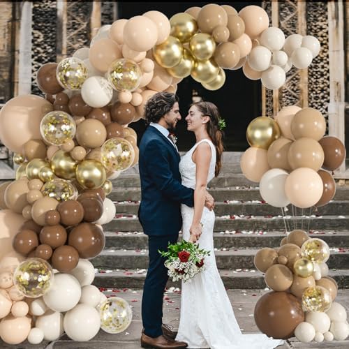 136pcs Brown Balloon Arch Kit, 18 12 10 5 inch Dark Brown Nude Gold - Image 5