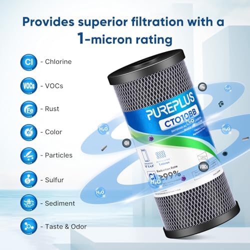 PUREPLUS 1 Micron 10"x4.5" Coconut Shell Carbon Block Water Filter, 2 Pack - Image 5