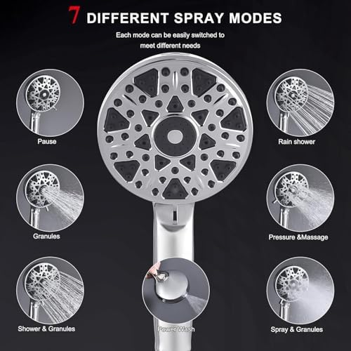 14 Inch Square Rain Shower Head Combo, 7 Settings Handheld Spray, Water Saving with Check Valve, Anti-Clog Nozzles, Tool-Free Installation for Bathroom Upgrade - Image 4