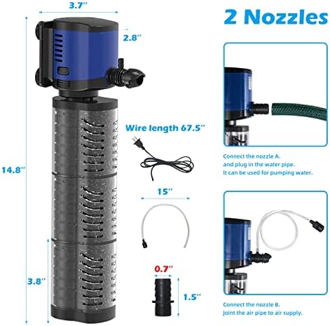 TARARIUM Aquarium Filter Powerful 700GPH for 100-400 Gallon Large Fish Tank Small Pond Fountain, Wave-Maker Submersible Water Pump Turtle Tank Filter for Saltwater & Freshwater System - Image 4