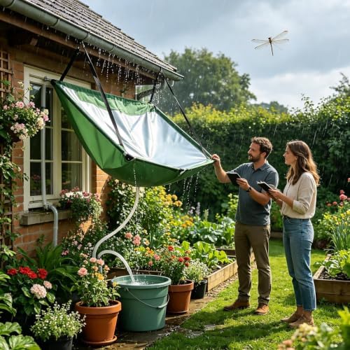 Rain Water Collector Tarp,Hanging Rain Water Collector with 1m Drain Hose - Image 3