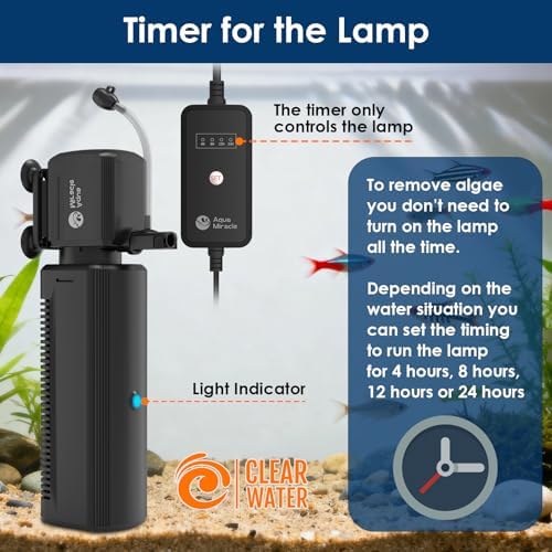 AquaMiracle Aquarium Filter with U - V Light & Filter Sponge, Fish Tank Filter with Timer for Green Water, Turtle Filter with Aeration & Rainfall Mode for Aquarium 10-30 Gallon - Image 5