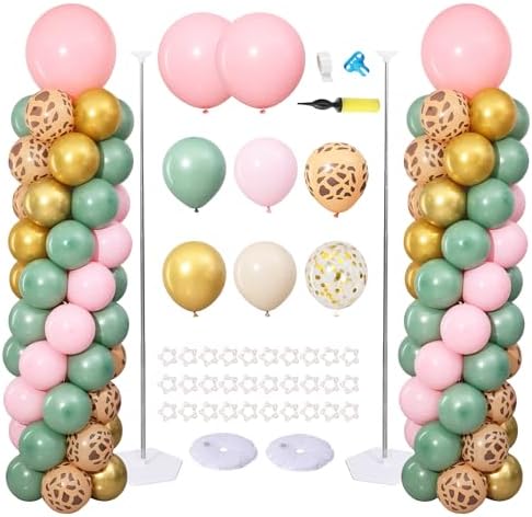 Pink and Green Gold Balloon Column Stand Kit Set of 2 for Floor by ZyloonDecoration
