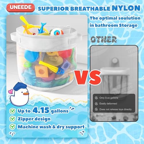 UNEEDE Kids Bath Mat & Bathtub Toy Holder Bundle Kit | Non-Slip Frog Shower Mat + Wall-Mounted Mesh Organizer with Drain Holes | Baby Bath Safety Essentials (30"x18" + 4.15 Gallons) - Image 5