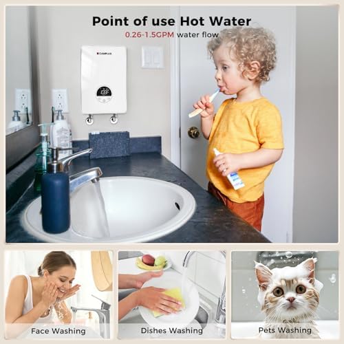 CAMPLUX Tankless Water Heater Electric 120V, 4500W Point of Use Instant Hot Water Heater, Save Space for Sink Wall Mounted LED Digital Display CSA Certified - Image 3