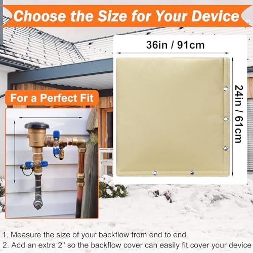 2-Way Opening Backflow Preventer Insulation Cover 5°F,Sprinkler Cover for Outside,5 Layers Waterproof 600D Sprinkler Valve Well Pump Cover for Winter Freeze Protection 36" W x 24" H, Khaki - Image 2