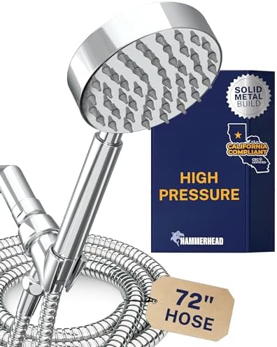 HammerHead Metal Handheld Shower Head High Pressure, 6ft Long Shower Hose by HammerHeadShowers